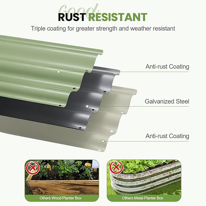 G GOOD GAIN 3-in-1 Adjustable Raised Garden Bed Kit | Galvanized Planter Boxes for Vegetables, Flowers | 12" Tall, Multiple Sizes (4x2x1ft, 3x3x1ft, 5x1x1ft) | Outdoor Metal Raised Bed, Green