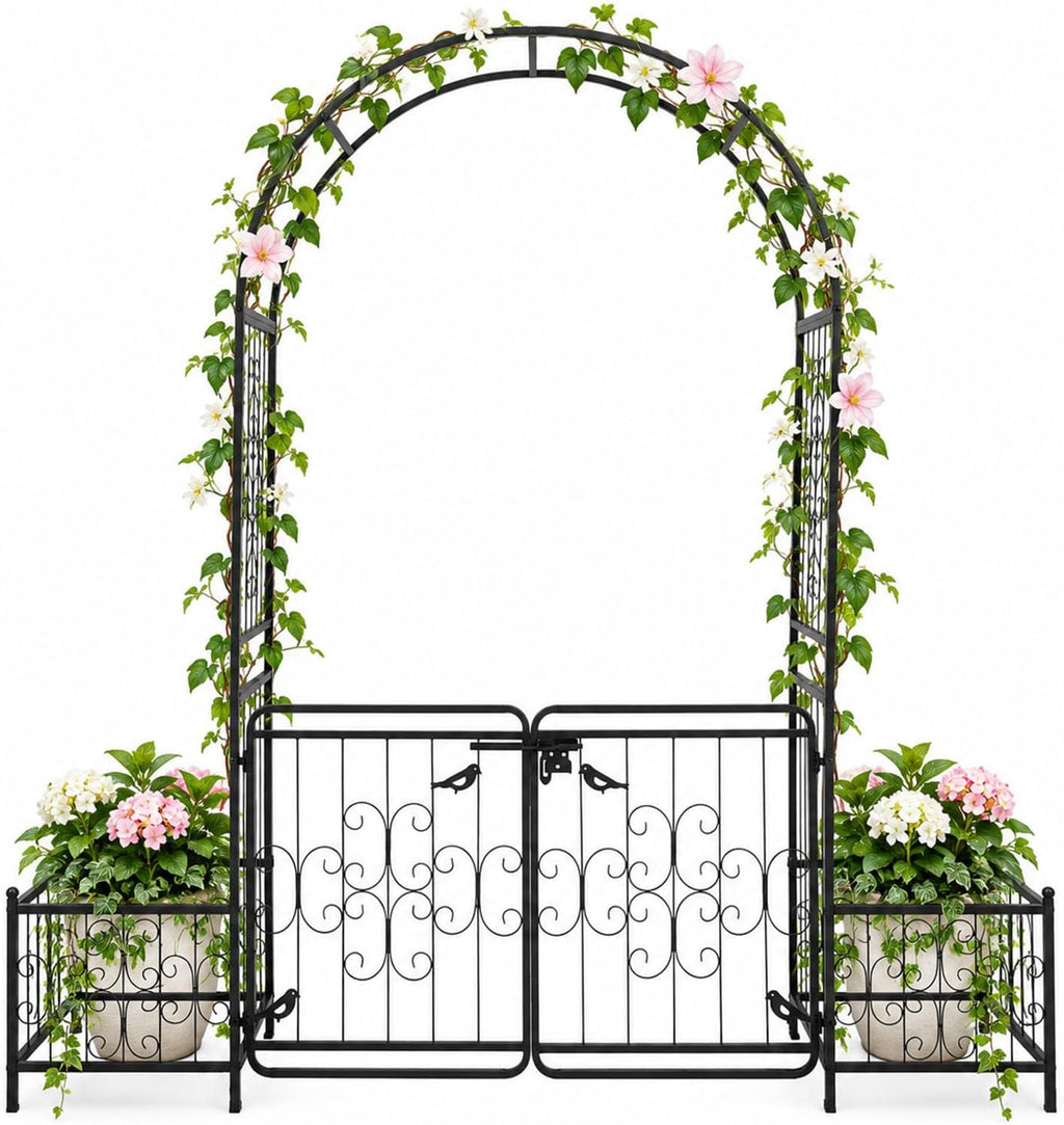 vingli garden arbor arch with gate and planter, main product view