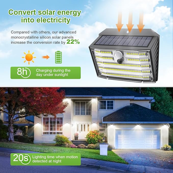 CLAONER Solar Lights Outdoor [𝟏𝟎 𝐏𝐚𝐜𝐤/126 LED], Wireless Motion Sensor Lights, IP65 Waterproof Security Lights 3 Modes, 270° Lighting Angle, Ultra-Bright Wall Lights for Deck Patio Fence Garage