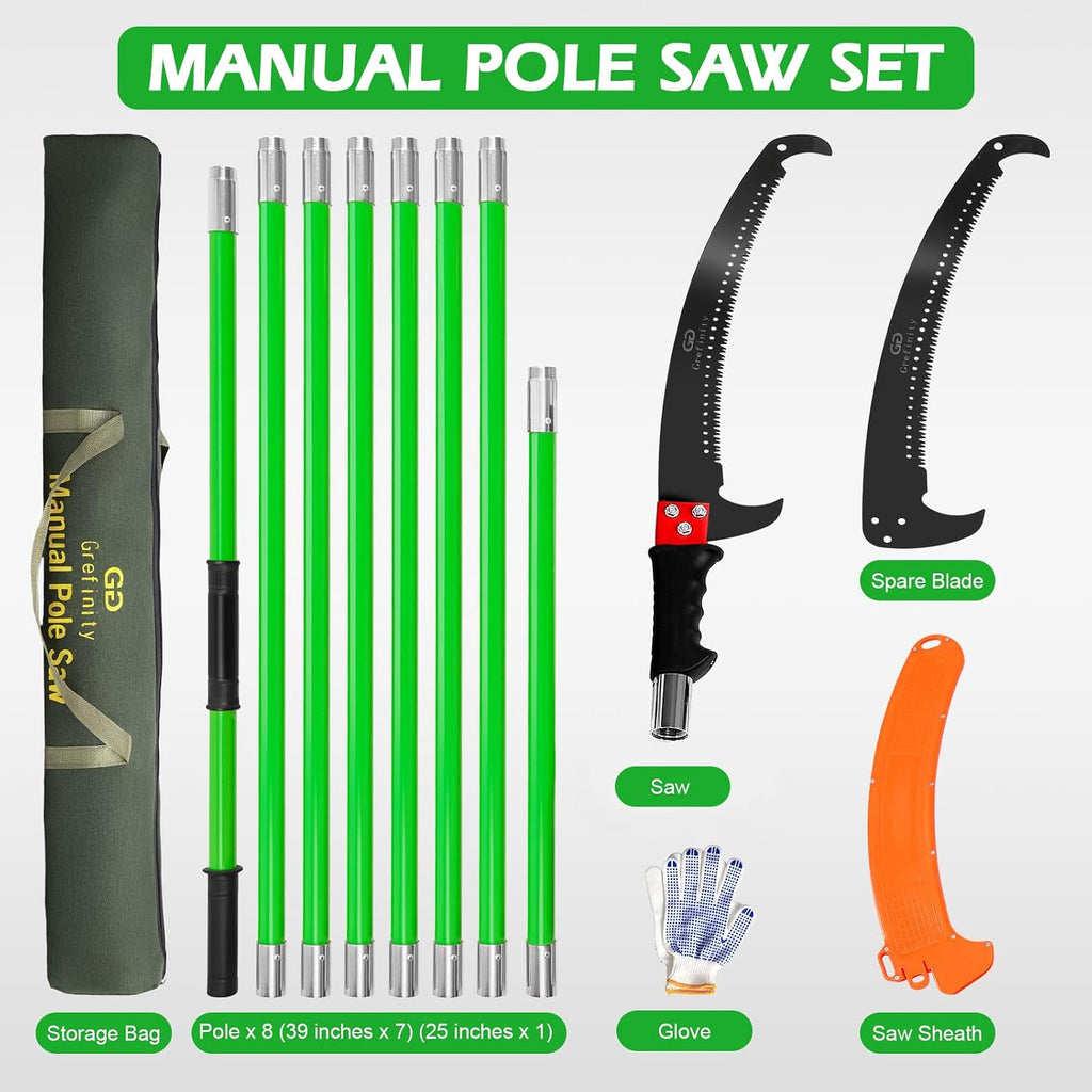 Manual Pole Saw, 27 Ft Tree Pruner | Extendable, Spare Blade, for Backyard and Garden Pruning Palms and Shrubs
