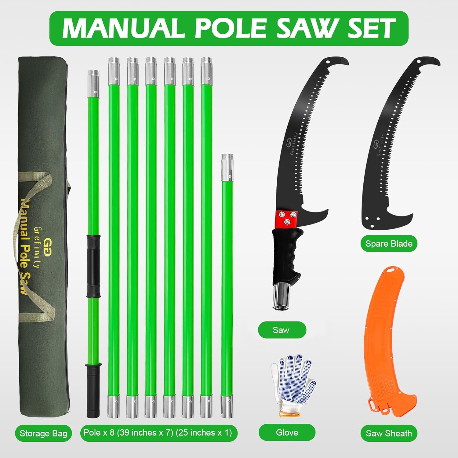 Manual Pole Saw, 27 Ft Tree Pruner | Extendable, Spare Blade, for Backyard and Garden Pruning Palms and Shrubs