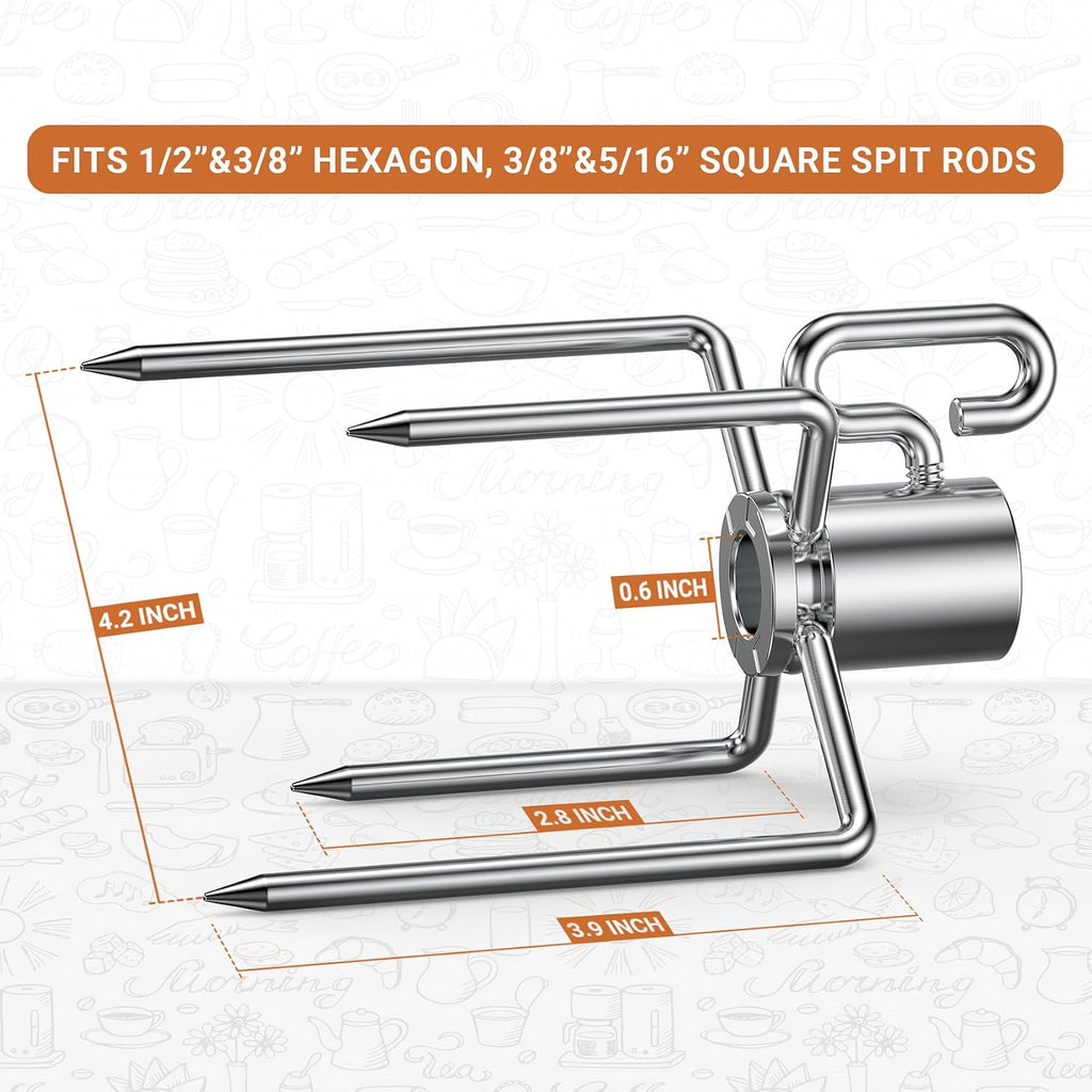 onlyfire 6002 Rotisserie Meat Forks for Grills, 1 Pair | For Any Gas/Charcoal Grills, Fits 1/2-Inch & 3/8-Inch Hexagon, 3/8-Inch & 5/16-Inch Square Spit Rods
