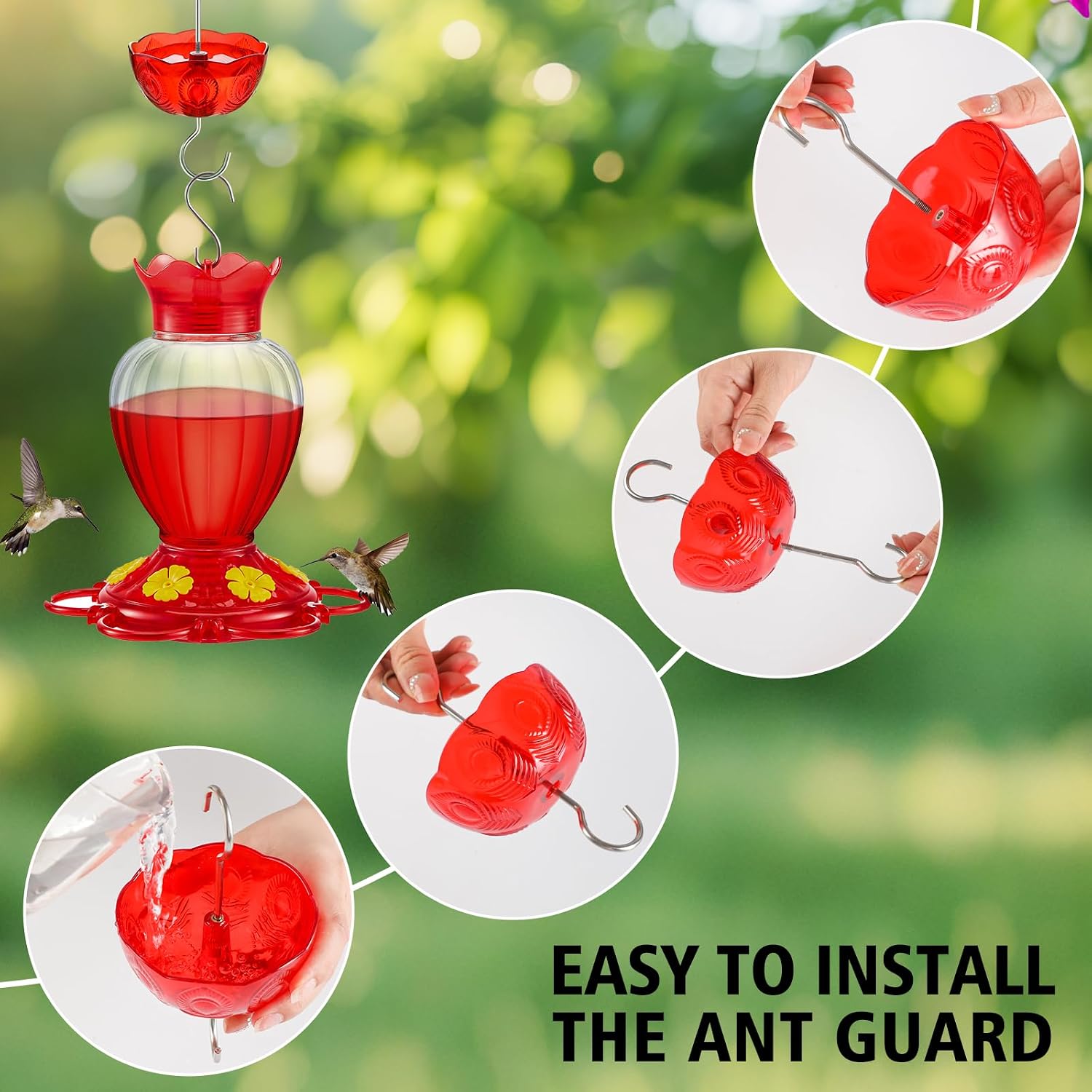 Ant Moat for Hummingbird Feeders, Humingbird Feeder Ant Moat, Vintage Style Hummingbird Ant Guard, 5 OZ Large Ant Moat, Ant Motes - Ant Guard(4 Pack, Red)