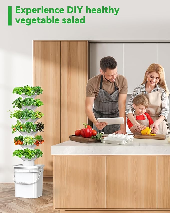 Vertical Hydroponics Growing System Kit, Indoor Outdoor Gardening System Kits, Herb & Fruits Growing Hydroponic Tower, 6 Layers (36 Pods)