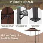 AECOJOY 8' x 5' Outdoor Grill Gazebo Canopy, BBQ Canopy for Outdoor Grill, 2- Tier BBQ Grill Gazebo Shelter for Patio, Backyard and More (Brown)