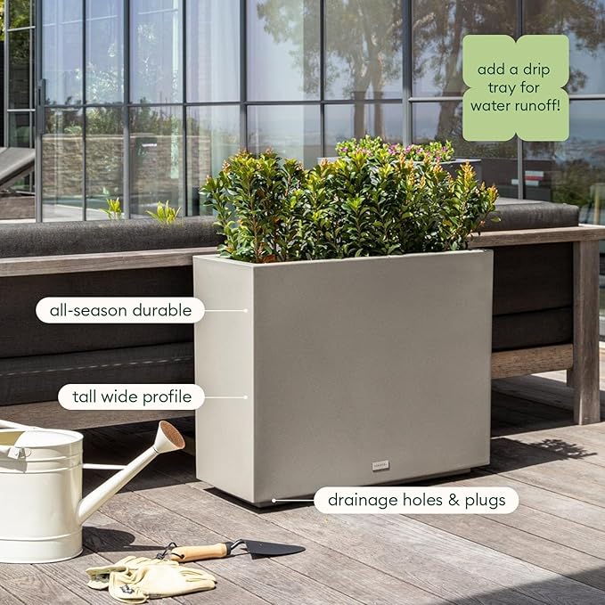 Veradek Block Series Span Plastic Planter - Tall Rectangular Planter for Indoor or Outdoor Patio/Porch | Durable All-Weather with Removable Insert Bucket | Modern Design for Plants, Flowers, Garden