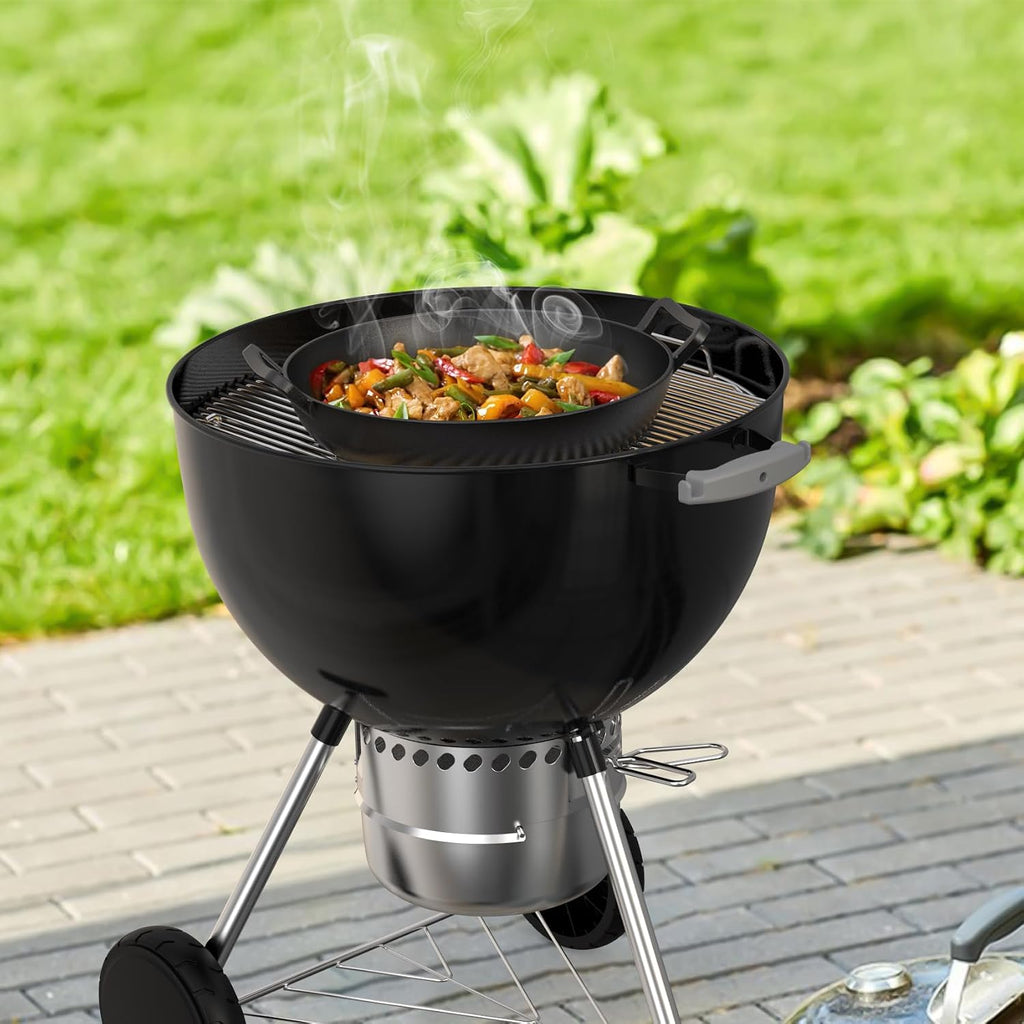 onlyfire Cast Iron Wok for Weber Gourmet BBQ System | Universal Nonstick Stir-Fry Pan, For Multiple Cooktops Including Induction, Gas Stove, Range Oven, Campfire
