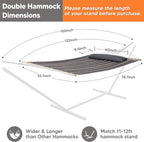 SUNCREAT Double Quilted Hammock with Hardwood Spreader Bar, Extra Large Soft Pillow, Heavy Duty 2 Person Hammock for Indoor, Outdoor, Gray Stripes