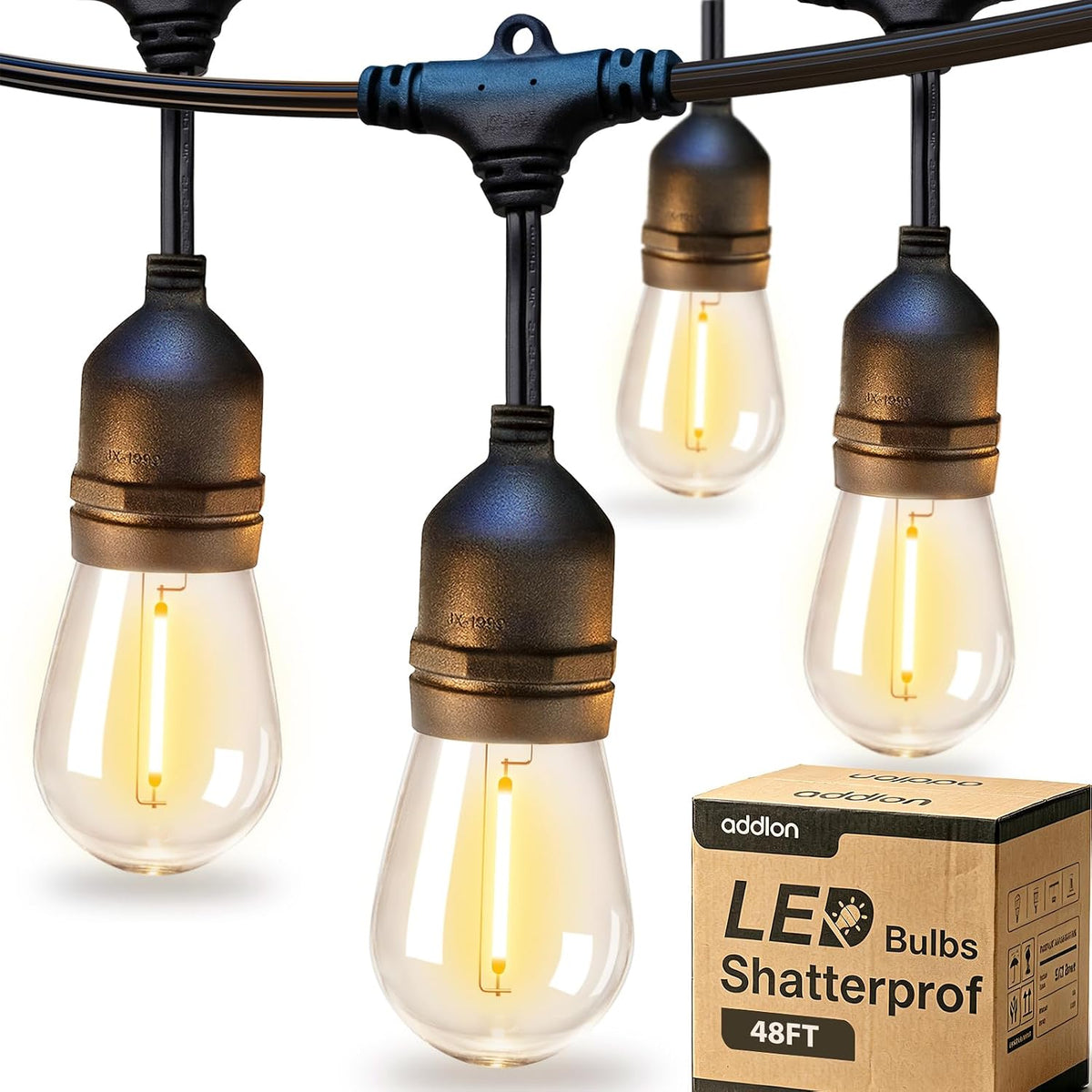 addlon led outdoor string lights 48ft edison vintage, main product view