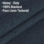 H.VERSAILTEX Linen Blackout Curtains 45 Inches Long 100% Absolutely Blackout Thermal Insulated Textured Linen Look Curtain Draperies Anti-Rust Grommet, Energy Saving with White Liner, 2 Panels, Navy