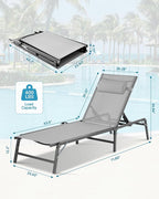 4 Pack Foldable Chaise Lounge Chair with Cup Holder, Assemble-Free Outdoor Lounge Chair with Detachable Pillow and 6 Adjustable Backrest, Patio Lounge Chair for Outside Poolside Beach Pool, Grey