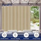 PureFit Outdoor Curtains for Patio Waterproof Weatherproof, UV Resistant Outside Curtains for Gazebo, Front Porch, Pergola, Sun Blocking Privacy Curtain, 120W x 95L inch, 1 Panel, Beige