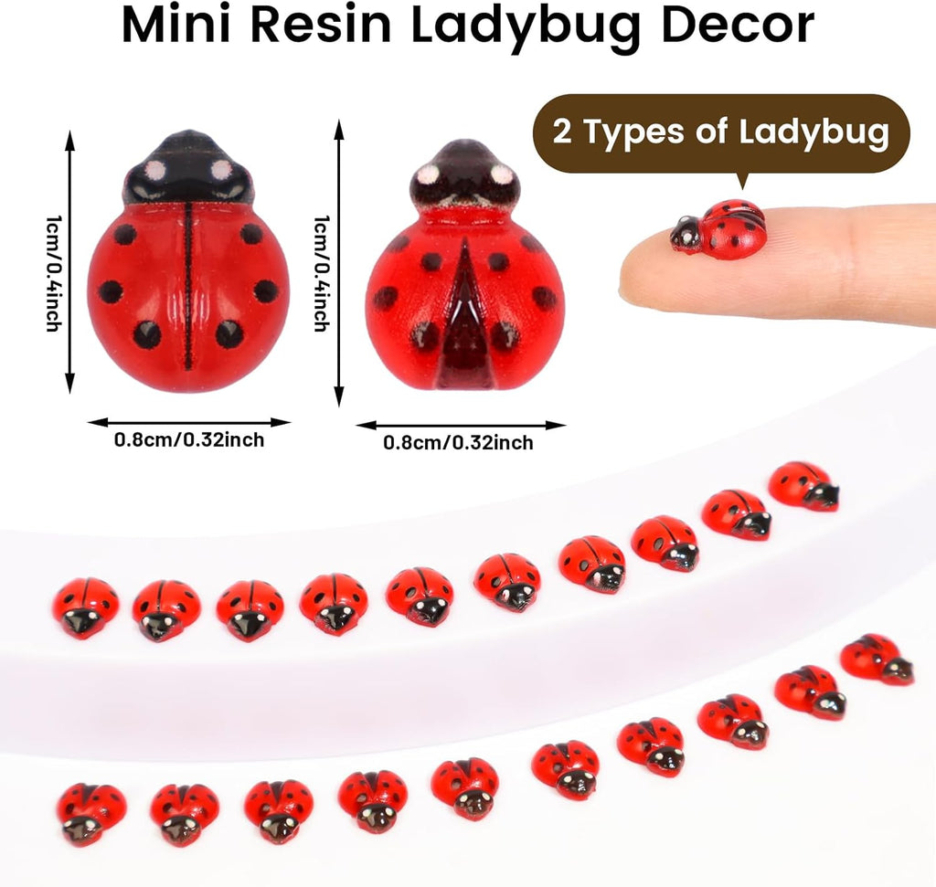 300pcs Mini Resin Ladybug Decor Tiny Ladybug for Crafts Dollhouse Miniatures Mini Resin Things Animals for Fairy Garden Micro Landscaping Home Decoration, 3 Types(0.32*0.4inch & 0.3*0.36inch)