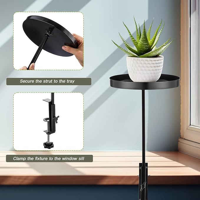 4 Pcs Window Sill Plant Shelf 5.7''D x 12.4''H Adjustable Window Shelf Windowsill Clamp Tray for Indoor Plants Metal Windowsill Extension Tray Planter Floating Shelves for Indoor Outdoor