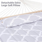 SUNCREAT Double Hammock, Extra Large Quilted Fabric Swing with Hardwood Spreader Bars & Detachable Pillow, Heavy Duty, Perfect for Indoor/Outdoor Patio, Deck, Yard, Gray Cloud