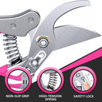 DECERK® 8.5" Bypass Pruning Shears for Women – Lightweight Garden Scissors, Ultra Sharp SK5 Blade, Ergonomic Handle Reduces Hand Fatigue, Ideal Pruners for Arthritic Hands, Pink Tools Gift for Mom