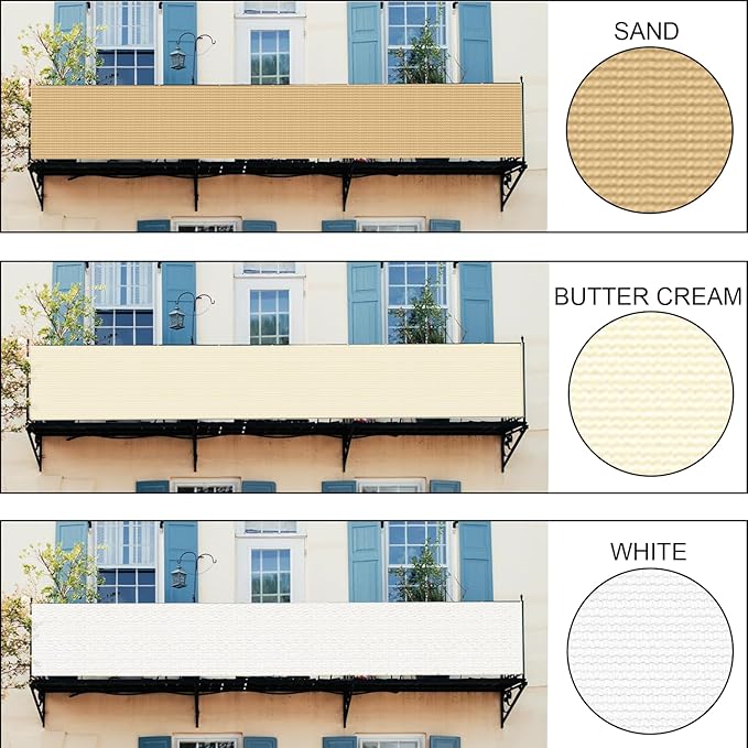 LOVE STORY Custom Size 3'x31' Butter Cream Balcony Privacy Screen,UV Block Privacy Fence Screen,90% Shield for Outdoor Pool Garden Apartment Railing