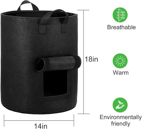4-Pack 10 Gallon Potato Grow Bags with Flap Window, Heavy Duty Aeration Fabric Pots with Handles for Garden and Planting(Black)
