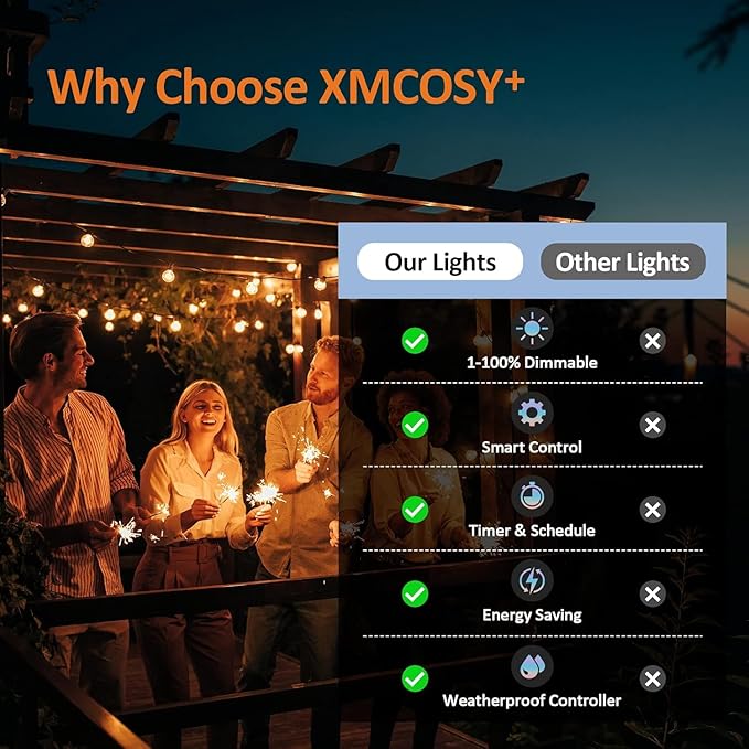 XMCOSY+ Smart Outdoor String Lights, 150Ft G40 Globe Patio Lights with 75 LED Bulbs, WiFi & APP Control, Work with Alexa, Extendable Waterproof Dimmable LED String Lights for Outside, Porch, Cafe