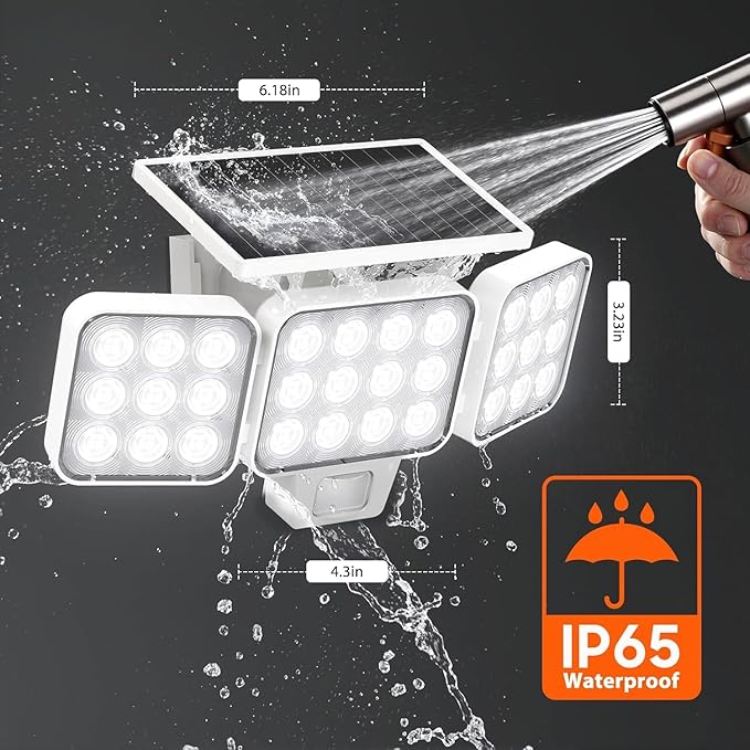 WdtPro Solar Lights Outdoor Motion Sensor, 3500LM Bright Solar Flood Lights Outdoor, Adjustable & Upgrade Glass Panel, Wireless LED Solar Powered Security Spot Lights Waterproof for Yard-1Pack, White