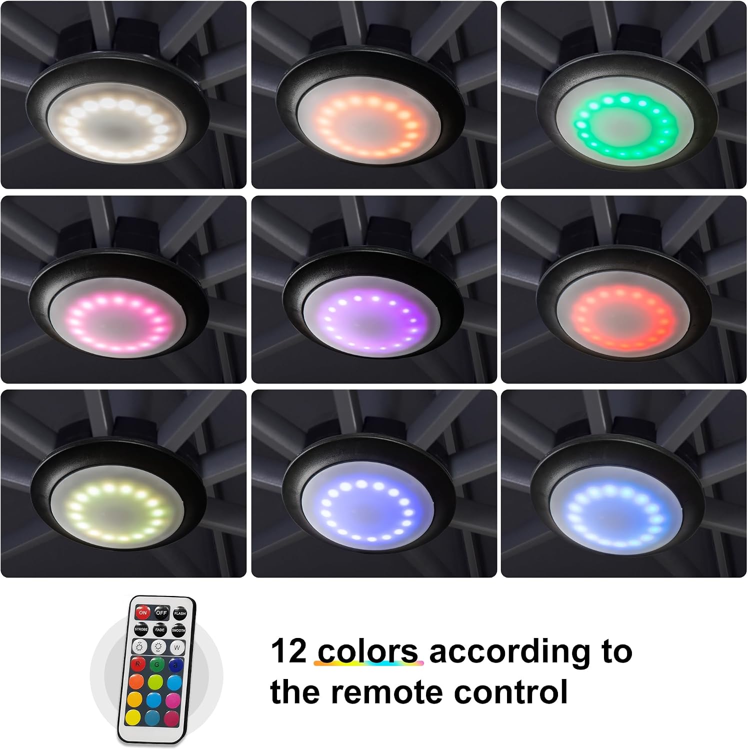 PURPLE LEAF Patio Umbrella Light with Remote Control for Outdoor Use | Wireless Remote Control, 12 colors & 3 modes, Easy Clamp-on, USB Rechargeable with Charge, Match Any Party Mood