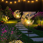 Solar Hummingbird Lights Outdoor Decor - Moon & Bird SolaGardenLights Waterproof, Auto On/Off Pathway Lighting for Yard/Lawn/Patio, Handcrafted Metal Solar-Stake-Lights for Outside Decorations
