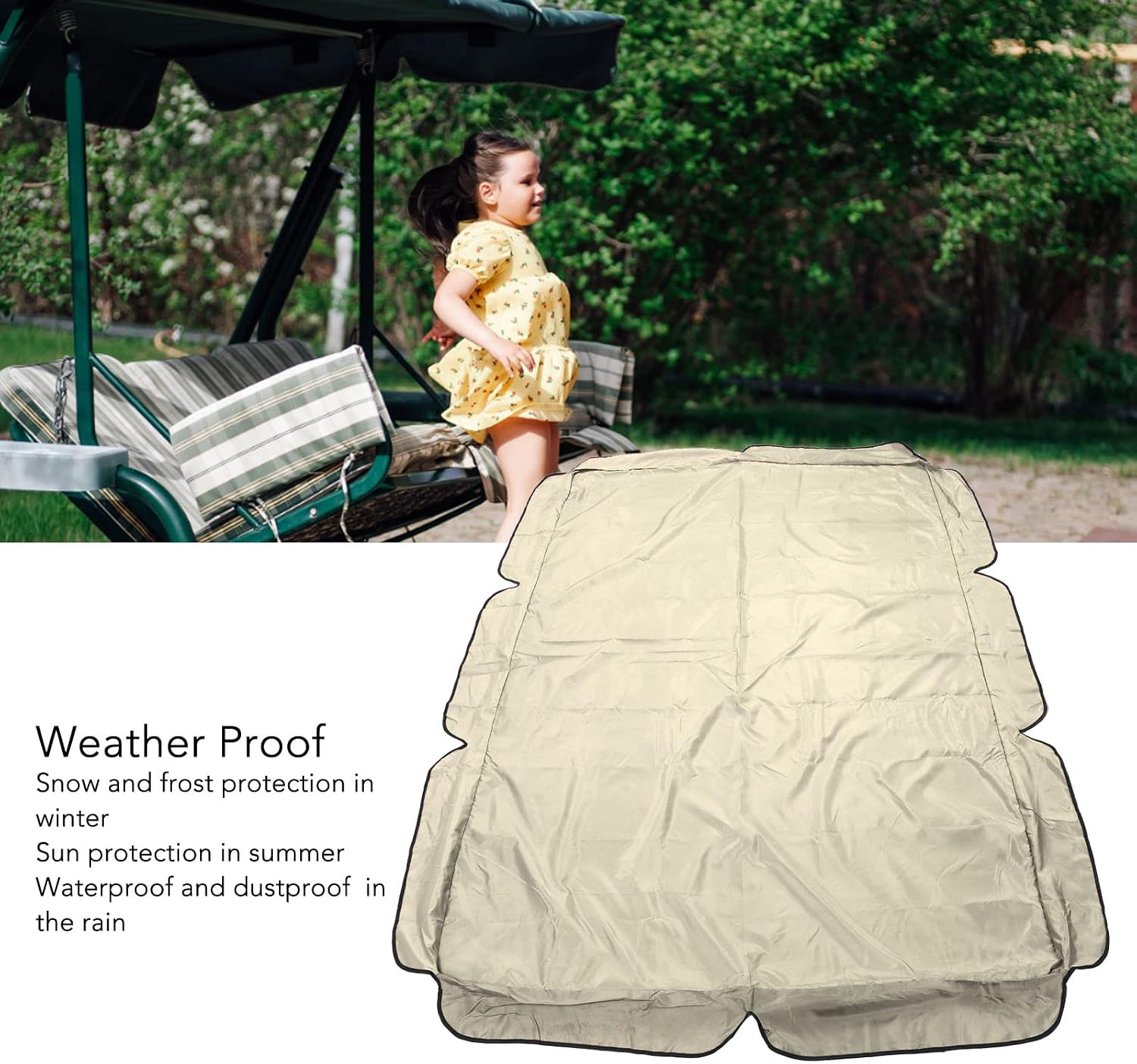 Oxford Cloth Swing Canopy Replacement, Heavy Duty Garden Hammock Top Cover Outdoor Swing Top Cover for Yard Park (64.6x44.9x5.9in) (Beige)