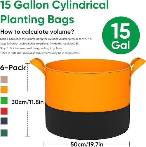 15-Gallon Grow Bags for Potato Planting: 6 Pack Heavy Duty 350G Thickened Potatoes Planter Bags with Handles - Fabric Pots Felt Garden Bags for Growing Vegetable Fruit Flower Herb with Plant Labels