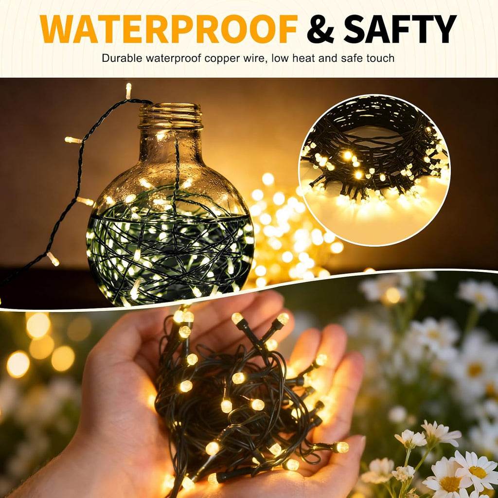 100 LED Fairy Lights 33 ft LED Twinkle Lights 8 Modes Plug-in with Memory Function Green Christmas String Light for Bedroom Xmas Tree Wreath Patio Party Spring Outdoor Decor