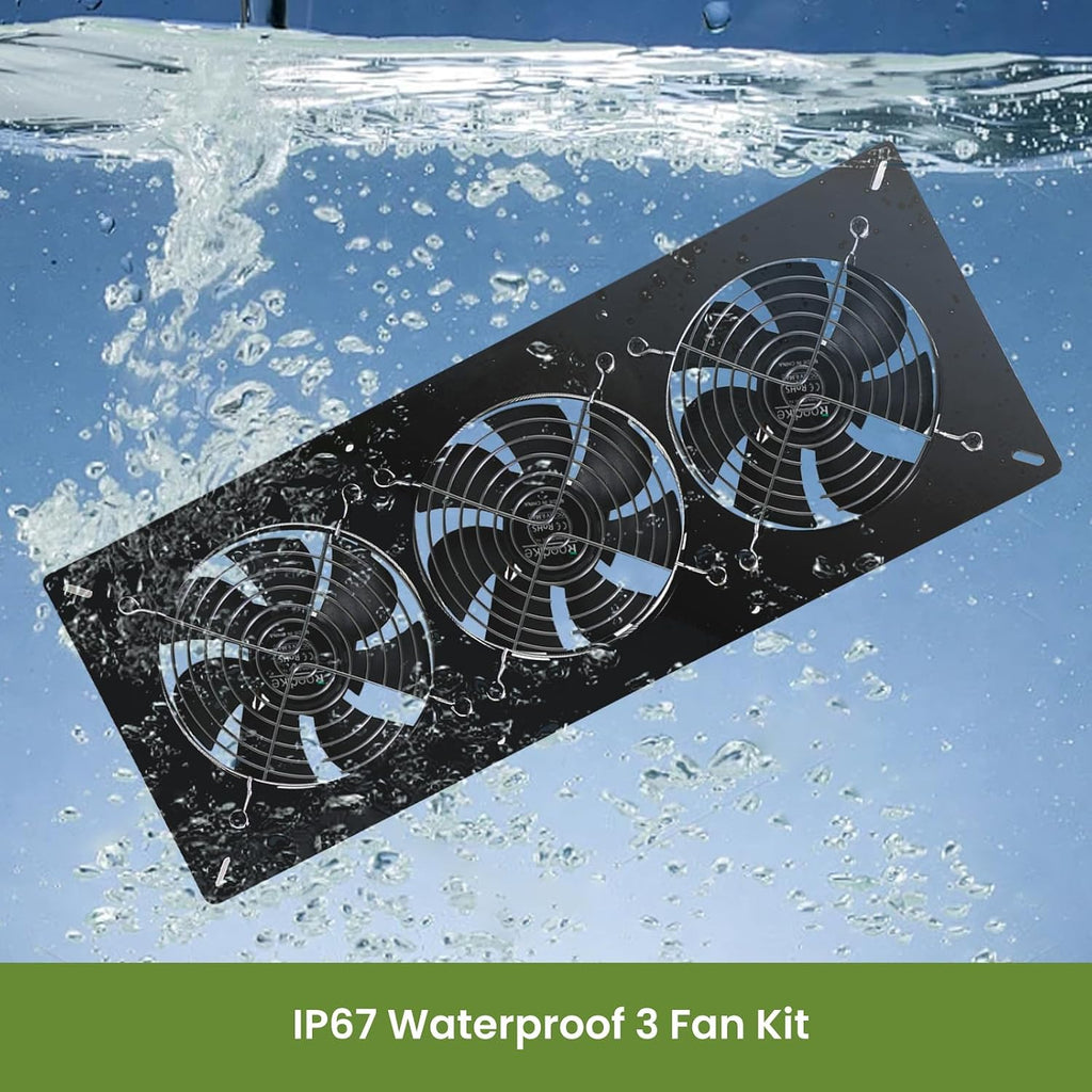waterproofed solar powered 3 fan kit for outdoor, close-up detail