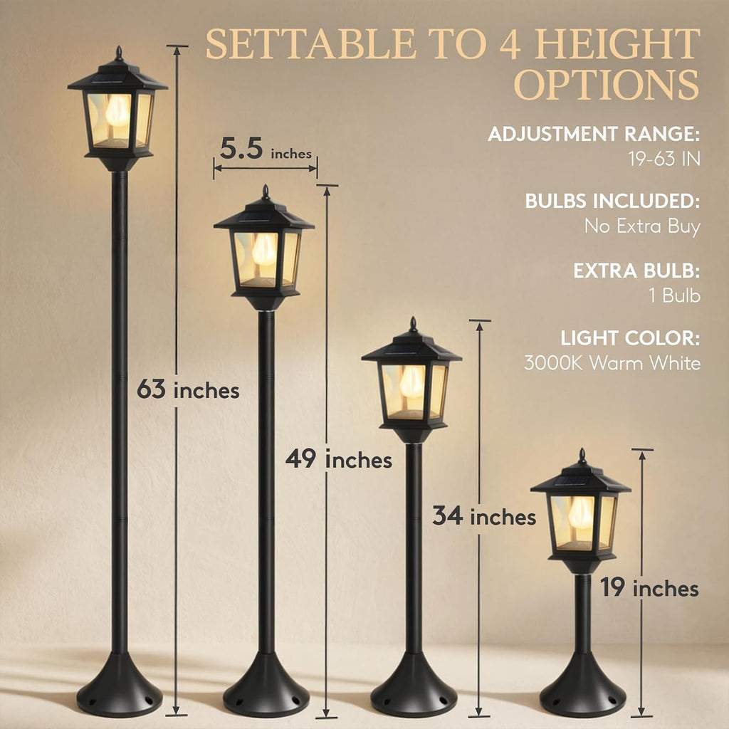 pasamic solar post lights outdoor, 2-pack 63" solar, front angle view