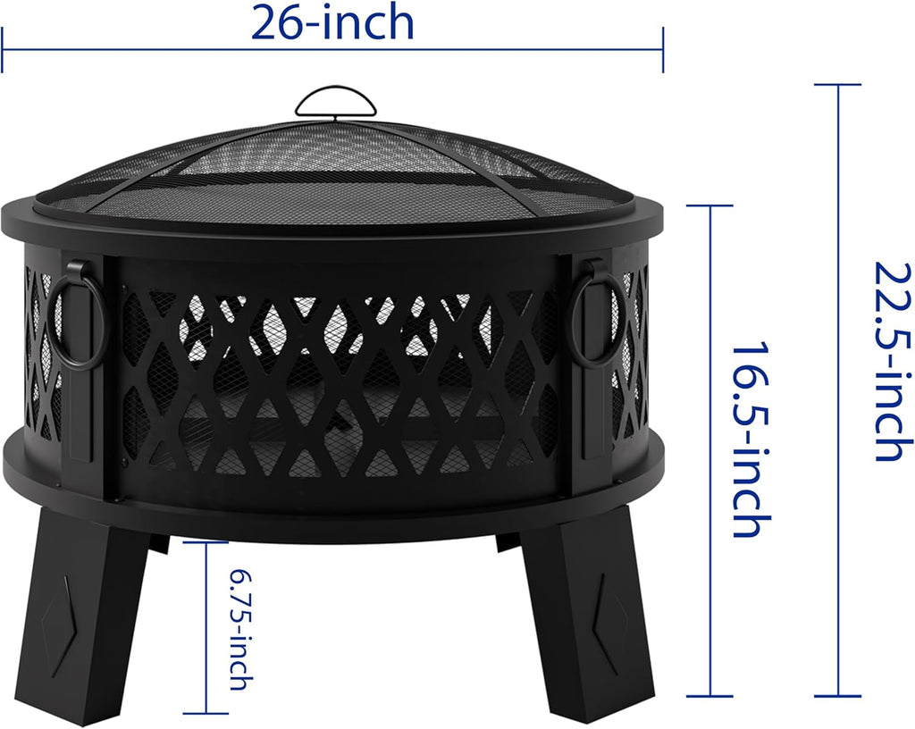 fire beauty 26" 2-in-1 fire pit with bbq shown in use