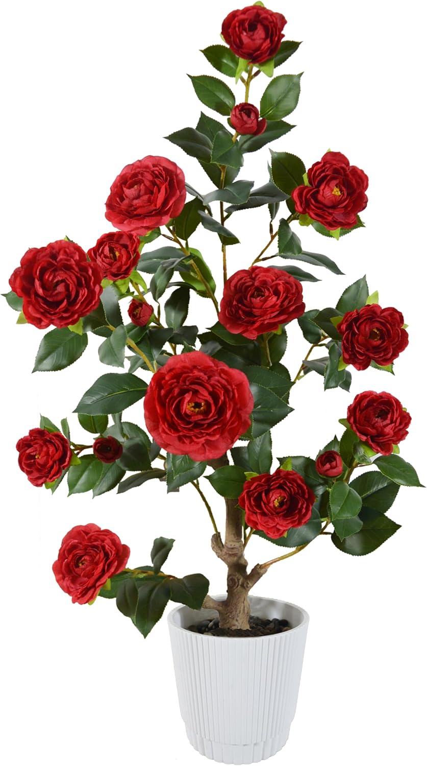 warmplants artificial camellia tree 3ft fake flower plant, main product view
