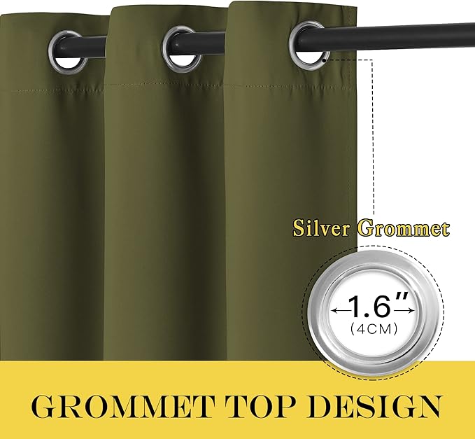 NICETOWN Blackout Curtains 72 inches Long, Grommet Privacy Window Treatment Thermal Insulated Room Darkening Sliding Glass Door Drape for Bedroom Living Room, 1 Panel, W100 x L72, Olive Green