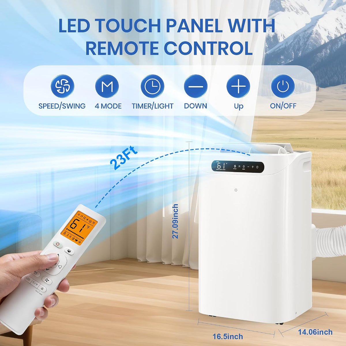 14000 btu portable air conditioners for room cooling showing dimensions