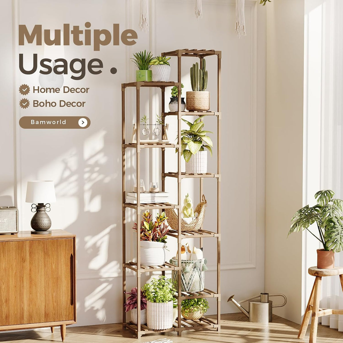 bamworld plant stand indoor outdoor 11 tier tall, side view