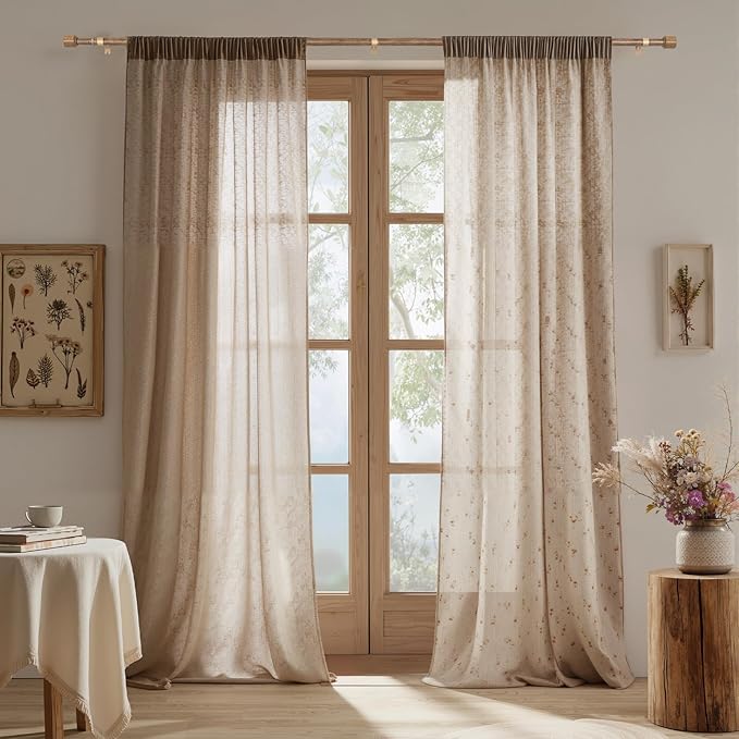 1” Diameter Curtain Rods Itself is 30 to 144 inch 1 Pack Fit 30-142 inch, 66 to 120 inch Window with Heavy Duty Adjustable Rod Matte Wood Grain Splicing Metal Extra Long Curtain Rod for Windows