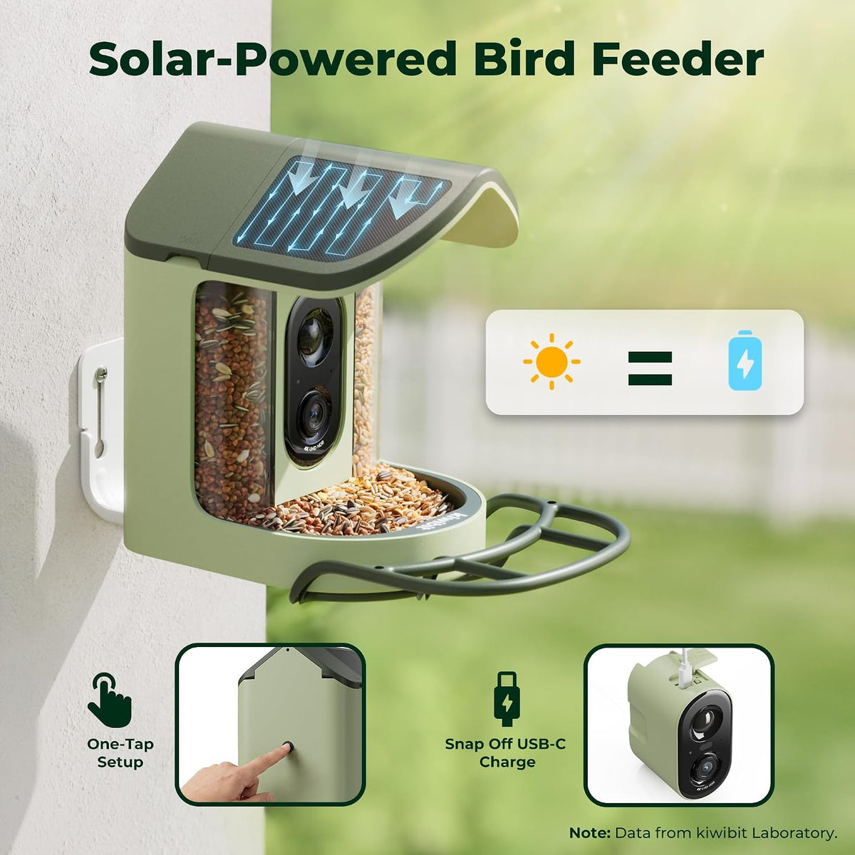 kiwibit solar powered smart bird feeder with camera, close-up detail