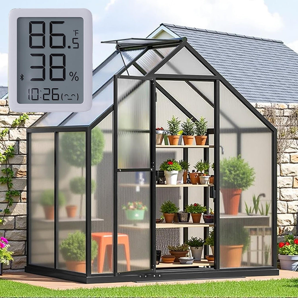 5.5x4ft greenhouse with thermometers, small greenhouse for outdoors, main product view