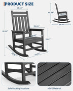GarveeLife Poly Lumber Rocking Chair Outdoor Set of 4 - HDPE High Back Porch Rocker Chairs for Adults - All Weather Resistant Furniture for Patio - Black