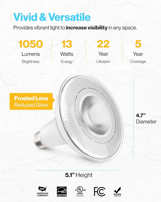 Sunco 96 Pack Outdoor Flood Light Bulb LED PAR38, Exterior Spotlight Bulbs, Weatherproof, 1050 LM, 13W (100W Equivalent), 6000K Daylight Deluxe, Wet Rated, Dimmable, E26 Base UL.