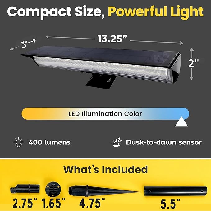 Brighticonic Solar Sign Lights Outdoor Black – LED Solar Sign Light for House Numbers & Real Estate Signs – 13" Cool White Floodlight, IP65 Waterproof, Dusk to Dawn Solar Mailbox Light