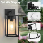 Outdoor Wall Light Fixtures, Exterior Wall Lanterns, Black, 2-Pack, 12 In | Waterproof Outside Wall Sconce for Front Porch, Garage, Patio, Anti-Rust, Tempered Glass, E26(Bulbs Not Included)