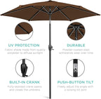 Best Choice Products 7.5ft Heavy-Duty Round Outdoor Market Table Patio Umbrella w/Steel Pole, Push Button Tilt, Easy Crank Lift - Brown