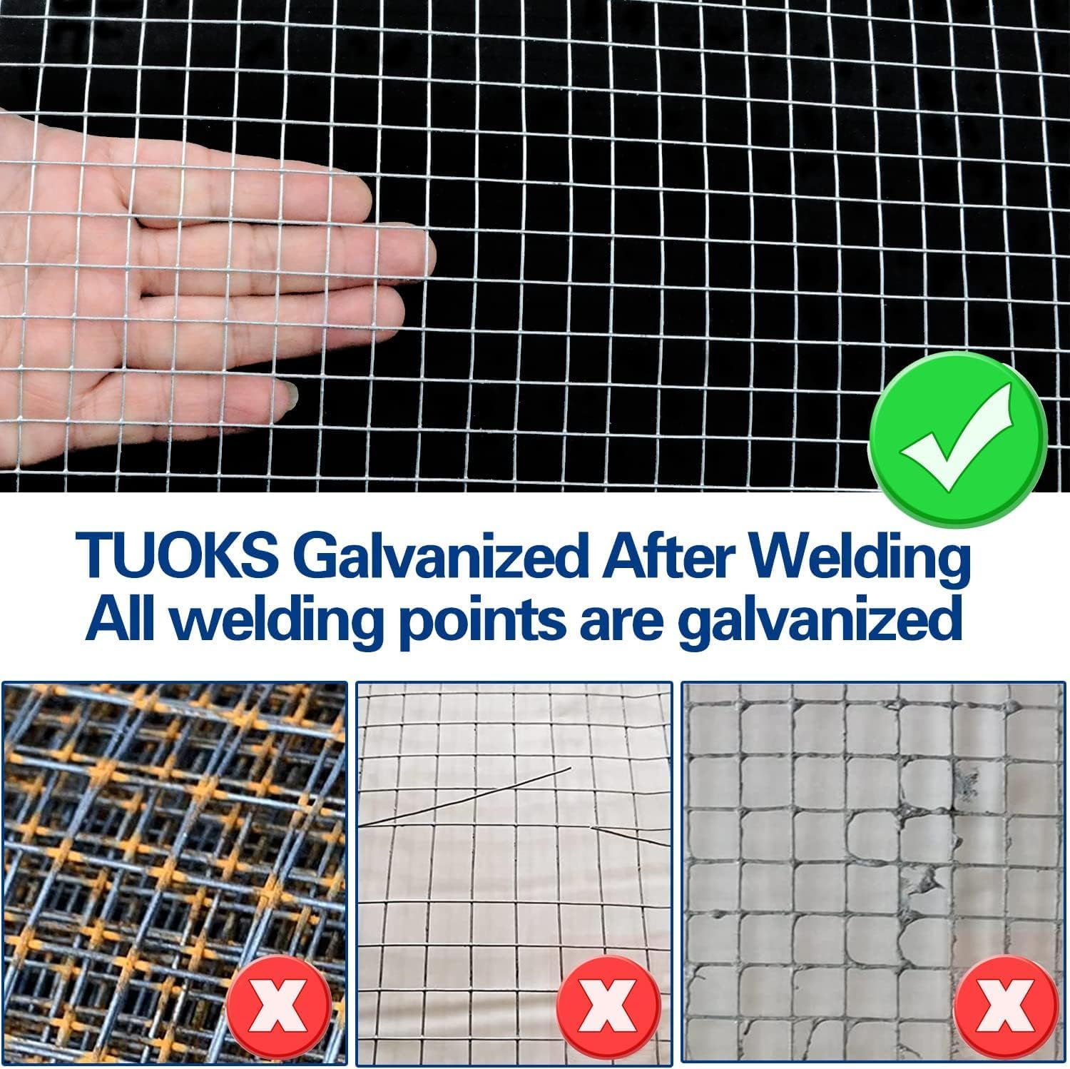 Hot-Dip Galvanized 1/2in Hardware Cloth 48x100ft 19G Chicken Wire Fencing | TUOKS Welded grid stays rigid; easily cut to shape around posts, rabbit enclosures, flower beds, and garden protection.