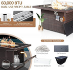 NICESOUL 10 Piece Patio Furniture Sectional Set with Fire Pit Propane/Natural Gas Convertible, 29.3'' High Back Deep Wide Outdoor Couch, 9 Seater Oversized High-End Wicker Conversation Sofas, Brown