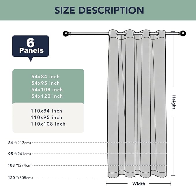 Outdoor Curtains for Patio Waterproof - 6 Panels Privacy Weatherproof Outside Curtains with Grommets for Pergola, Gazebo, Porch, Cabana, Balcony, 54 x 108 Inch, Grey