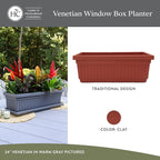 The HC Companies Venetian Windowr Planter Box w/Drain Plug - Long Planter Box for Windowsills, Balconies & More - Plastic Large Rectangular Outdoor Planters for Herbs & Flowers (30" Clay, Pack of 1)