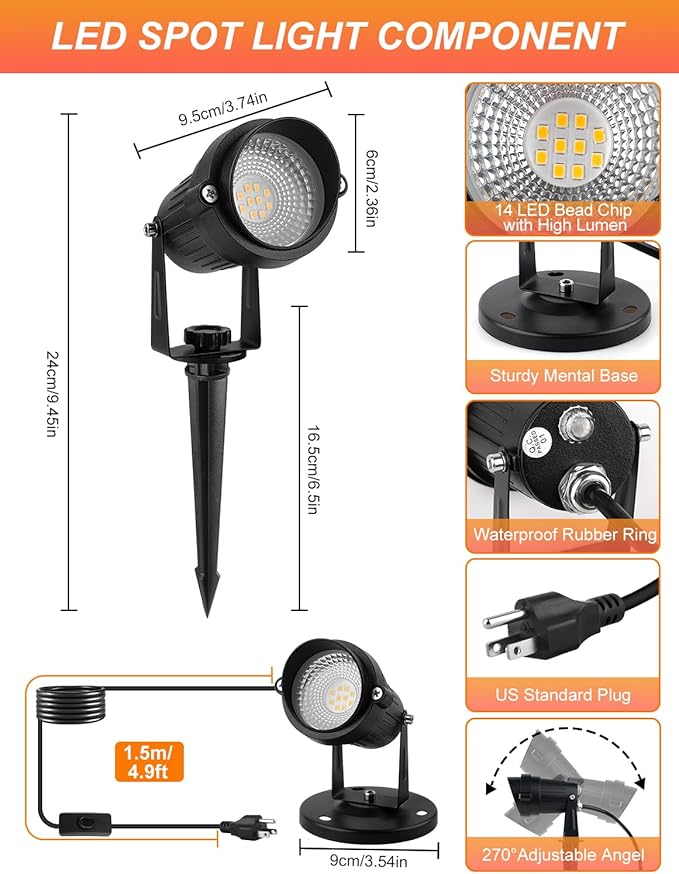Dusk to Dawn Outdoor LED Spotlight,Outdoor Landscape Lighting with Photocell Sensor, 3000K Warm White Waterproof Spot Lights for Yard Flag Pole House Garden Tree(2 Pack)