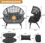 Double Egg Chair Outdoor Indoor 2 Person Wicker Egg Lounge Chair with Foldable Cup Holder Cushion Rain Cover Patio Oversized Loveseat for Balcony Porch Backyard